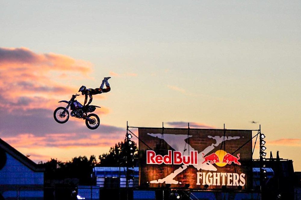 Motorcycle flying through the air