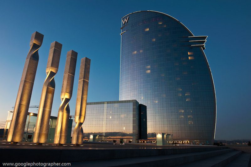 W Hotel in Barcelona silhouetted at dusk, architectural travel photo captured by a Cape Town travel photographer