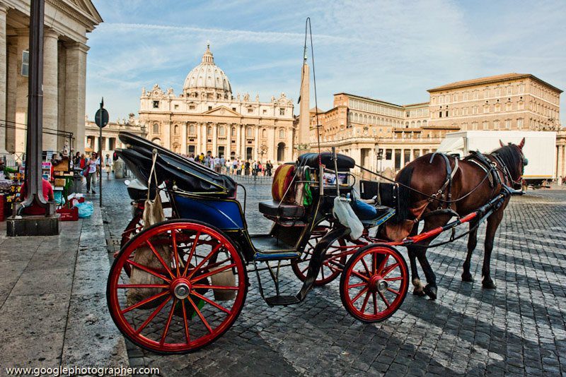 Horse-drawn cart near the Vatican, Rome — a timeless moment in documentary-style travel photography